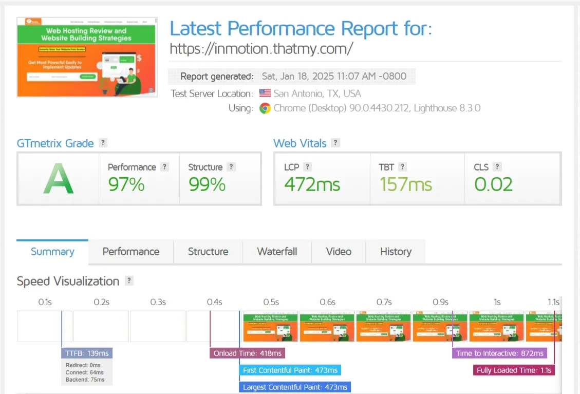 inmotion page speed test